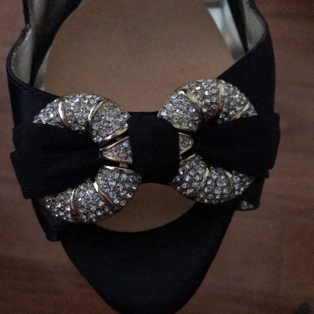 Black satin evening shoes